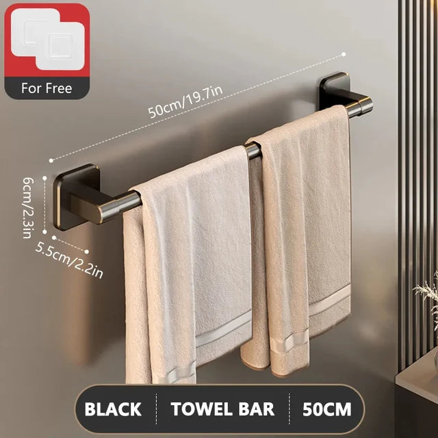 Non Perforated Suction Cup Wall Mounted Towel Rack, Bathroom Storage Rack, Bathroom Horizontal Bar Towel Rack